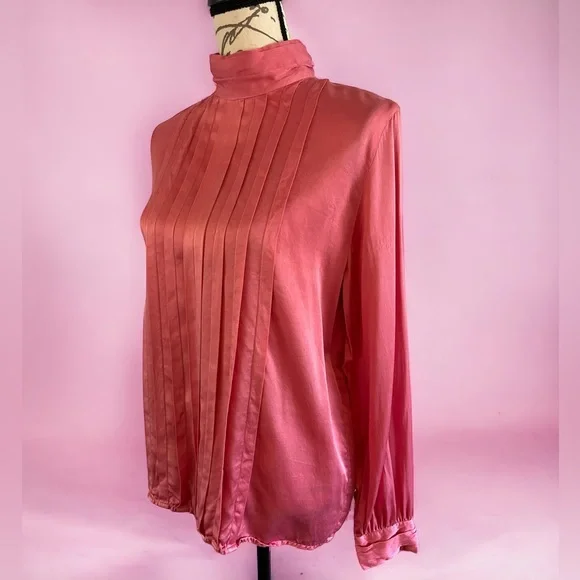 Vintage 100% Silk Jason Prescott Pink Blouse long sleeve button down Large - Picture 1 of 14